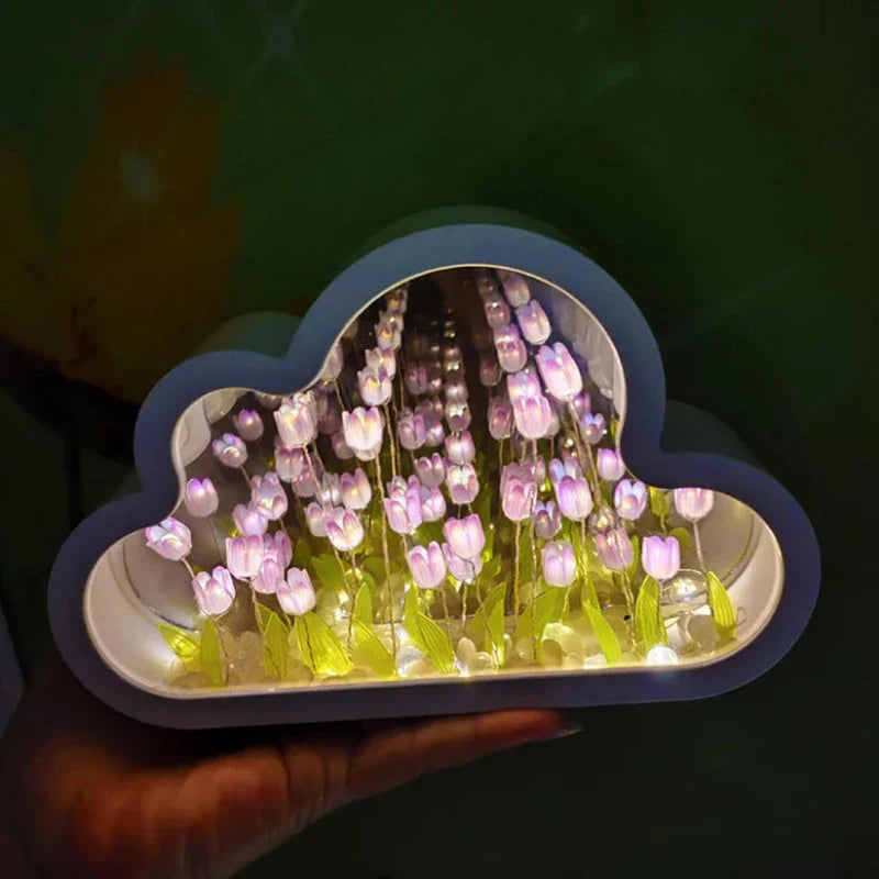 Mirror Tulip Cloud Lamp - Whimsical LED Bedroom Table Lamp