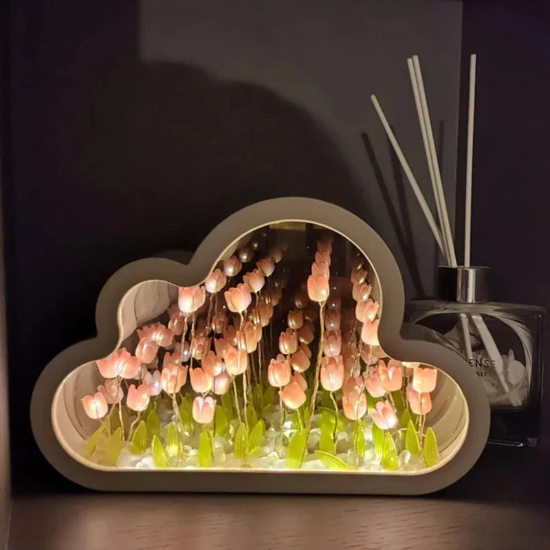 Mirror Tulip Cloud Lamp - Whimsical LED Bedroom Table Lamp