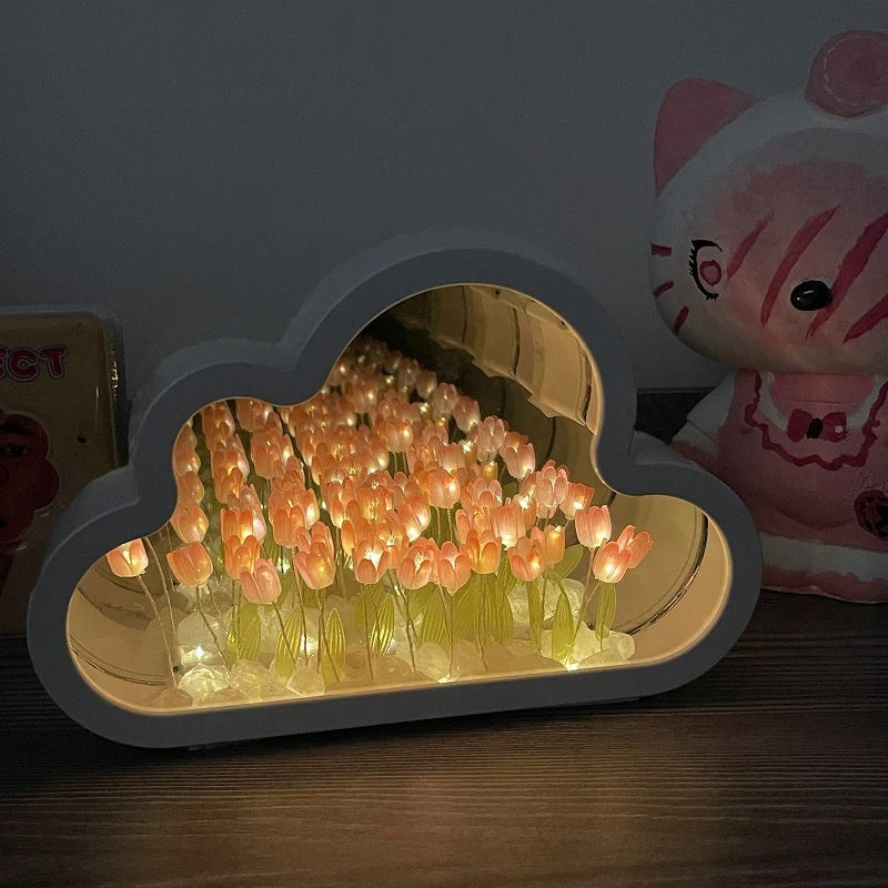 Mirror Tulip Cloud Lamp - Whimsical LED Bedroom Table Lamp