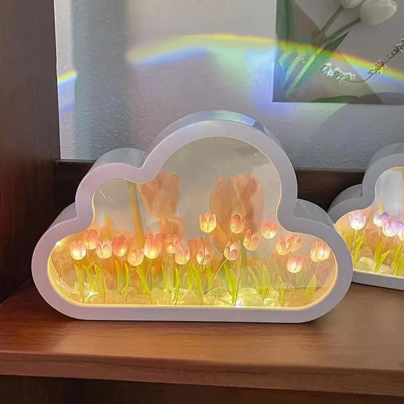 Mirror Tulip Cloud Lamp - Whimsical LED Bedroom Table Lamp