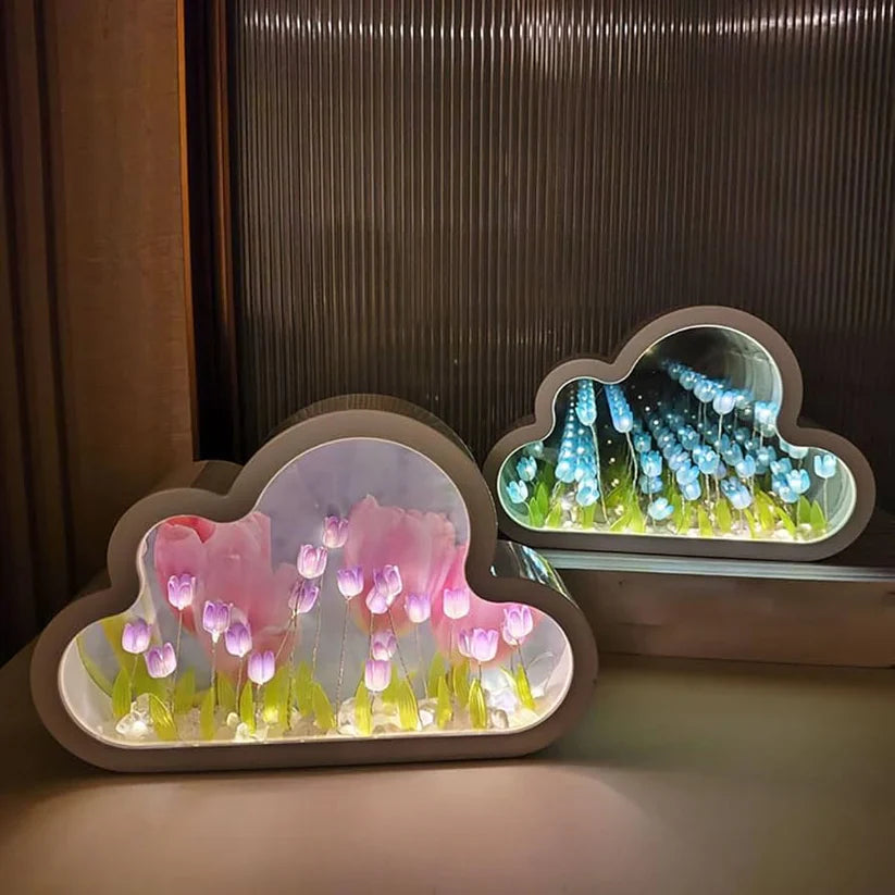 Mirror Tulip Cloud Lamp - Whimsical LED Bedroom Table Lamp